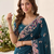 Teal blue silk blend saree with contrast thread embroidery & designer scallop cutwork border with heavy blouse