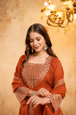 Orange embroidered kurta with salwar & dupatta set 2