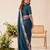 Teal blue silk blend saree with contrast thread embroidery & designer scallop cutwork border with heavy blouse