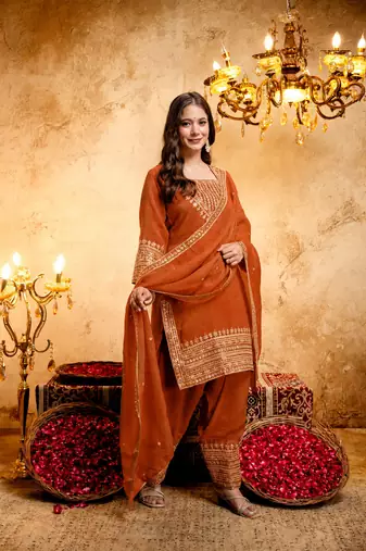 Orange embroidered kurta with salwar & dupatta set