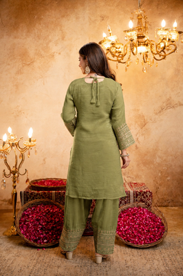 Mehendi embroidered kurta with salwar & dupatta set 3