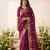 Wine silk blend saree with contrast thread embroidery & designer scallop cutwork border with heavy blouse