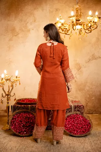 Orange embroidered kurta with salwar & dupatta set
