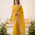 Yellow silk blend saree with contrast thread embroidery & designer scallop cutwork border with heavy blouse