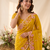 Yellow silk blend saree with contrast thread embroidery & designer scallop cutwork border with heavy blouse