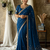 Women's teal blue embroidered saree with blouse piece