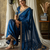 Women's teal blue embroidered saree with blouse piece