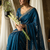 Women's teal blue embroidered saree with blouse piece
