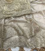 White Color Embroidery Sequence Work Heavy Border Satin Saree