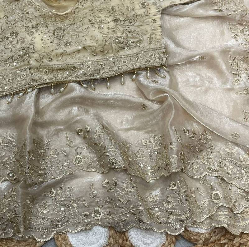 White Color Embroidery Sequence Work Heavy Border Satin Saree