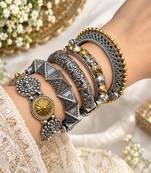 Dual tone And antique kada bangle combo Stack 5 pc