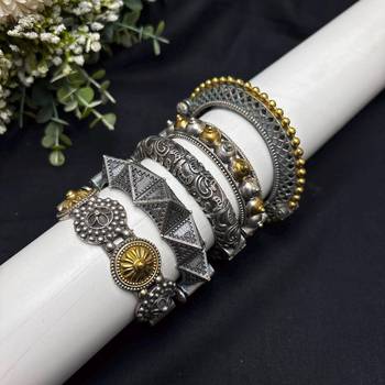 Dual tone And antique kada bangle combo Stack 5 pc 2