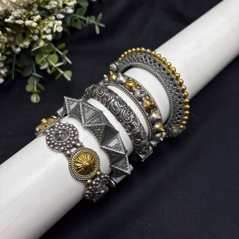 Dual tone And antique kada bangle combo Stack 5 pc