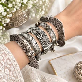 Antique square kada set of 5 pc, vintage handmade bangle kada stack 1