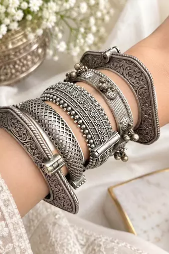 Antique square kada set of 5 pc, vintage handmade bangle kada stack