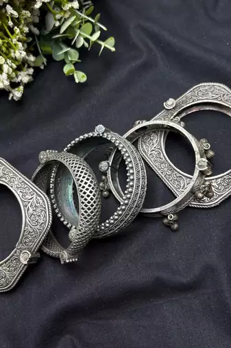 Antique square kada set of 5 pc, vintage handmade bangle kada stack
