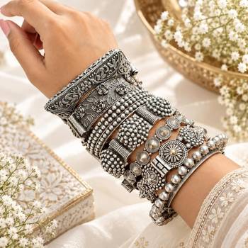 Set of 7pc Vintage Oxidized Silver Brass Kada Bangles 1