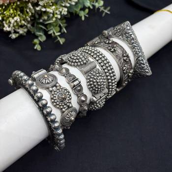 Set of 7pc Vintage Oxidized Silver Brass Kada Bangles 2