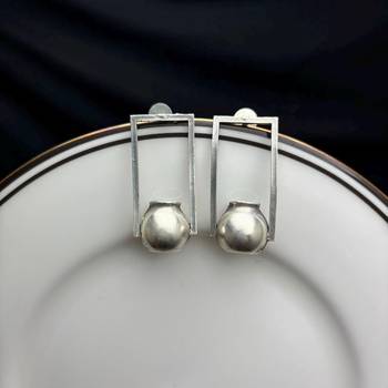 Oxidized Pot shaped Earrings, Minimalist Geometric Earrings 2