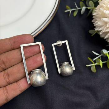 Oxidized Pot shaped Earrings, Minimalist Geometric Earrings 3