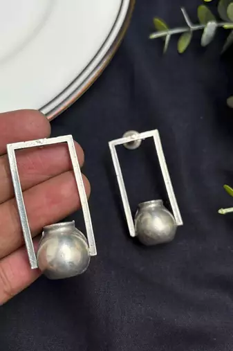 Oxidized Pot shaped Earrings, Minimalist Geometric Earrings