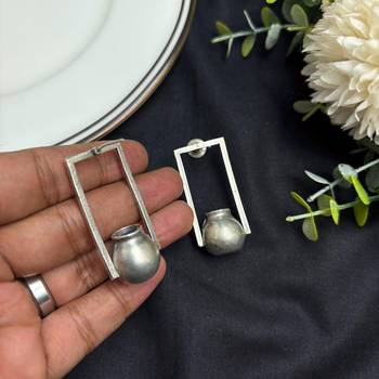 Oxidized Pot shaped Earrings, Minimalist Geometric Earrings 4