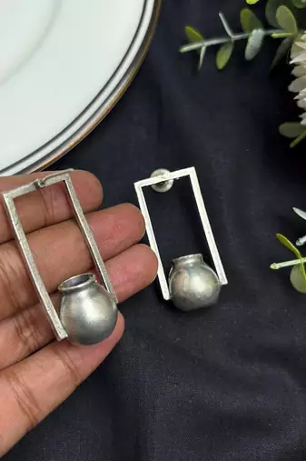 Oxidized Pot shaped Earrings, Minimalist Geometric Earrings