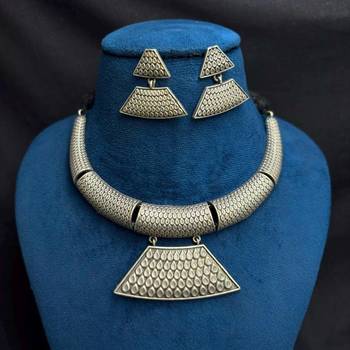 Oxidized Tribal Hasuli Torque Statement Jewelry, Geometric Boho Necklace and Earrings 3
