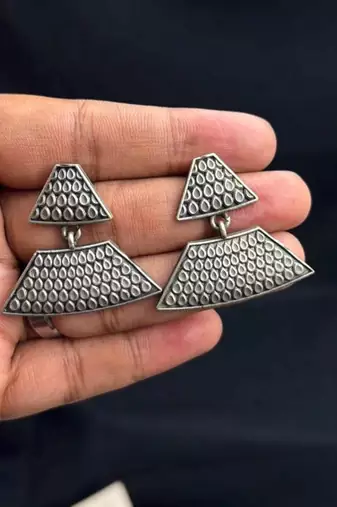 Oxidized Tribal Hasuli Torque Statement Jewelry, Geometric Boho Necklace and Earrings