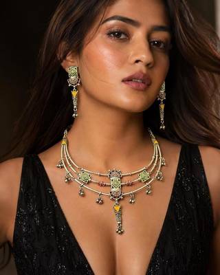 Tribal Enamel Ghungroo Heritage Statement necklace with earrings 1
