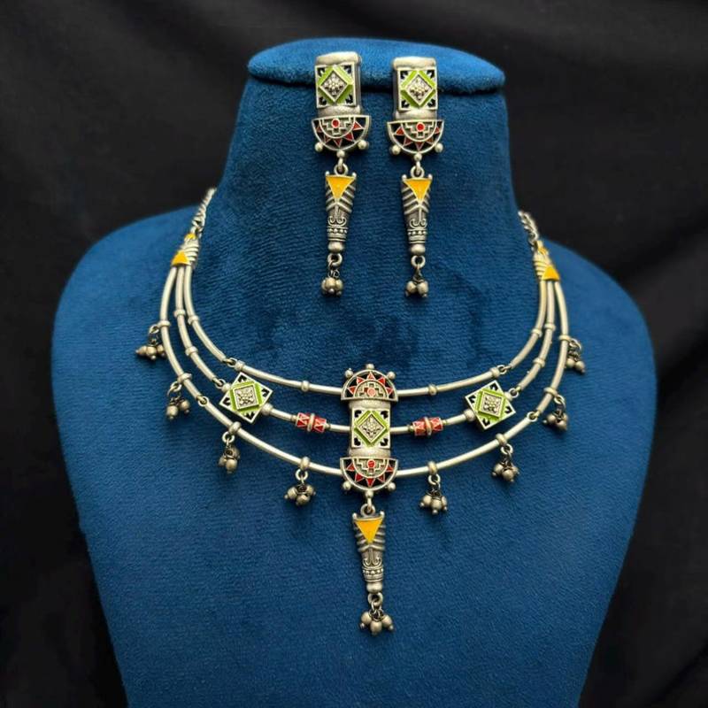 Tribal Enamel Ghungroo Heritage Statement necklace with earrings