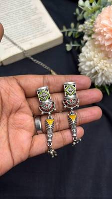 Tribal Enamel Ghungroo Heritage Statement necklace with earrings 3