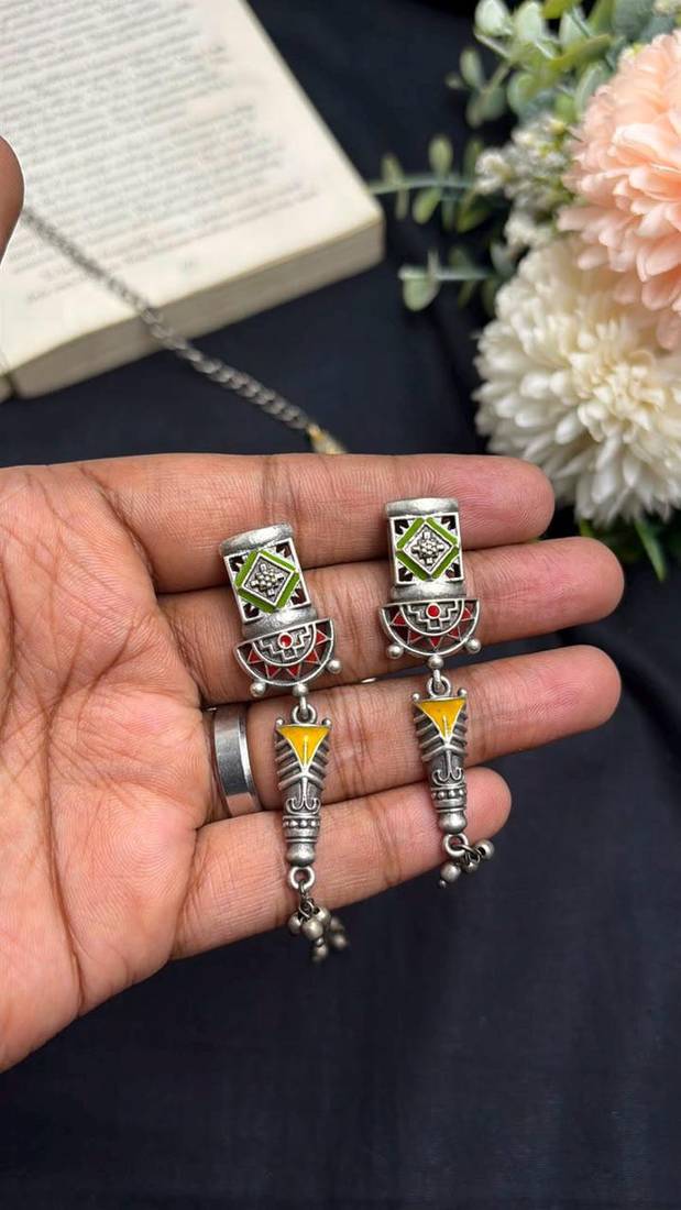 Tribal Enamel Ghungroo Heritage Statement necklace with earrings