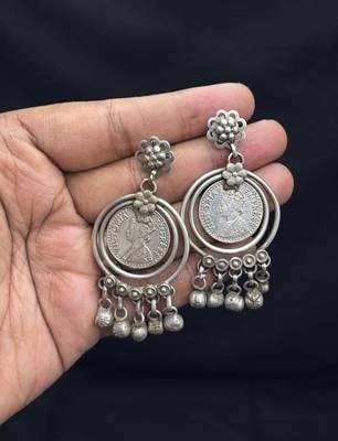 Tribal Coin Charms with Ghungroo necklace, Afghani Oxidized Silver Necklace Set 4