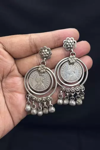 Tribal Coin Charms with Ghungroo necklace, Afghani Oxidized Silver Necklace Set