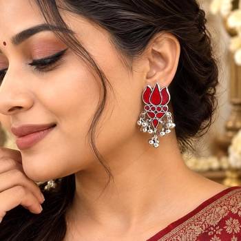 Afghani Glass Mirror Earrings: Oxidized Indian Boho Jewelry 1
