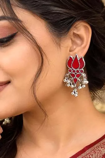 Afghani Glass Mirror Earrings: Oxidized Indian Boho Jewelry