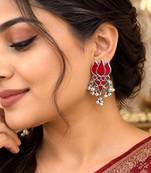 Afghani Glass Mirror Earrings: Oxidized Indian Boho Jewelry