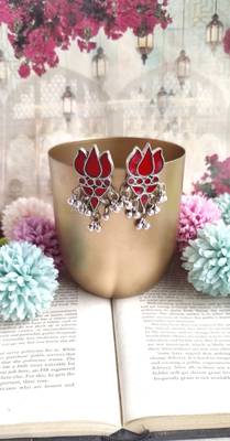 Afghani Glass Mirror Earrings: Oxidized Indian Boho Jewelry 2