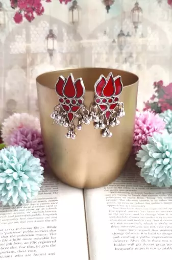 Afghani Glass Mirror Earrings: Oxidized Indian Boho Jewelry
