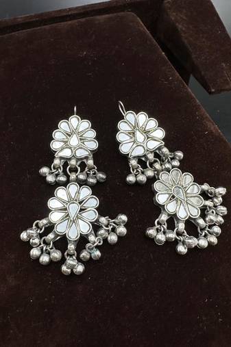 Afghani Glass Mirror Earrings: Oxidized Indian Boho Jewelry