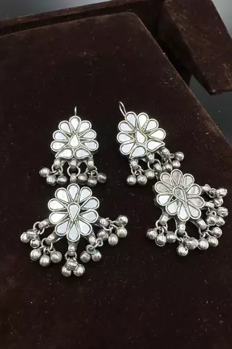Afghani Glass Mirror Earrings: Oxidized Indian Boho Jewelry