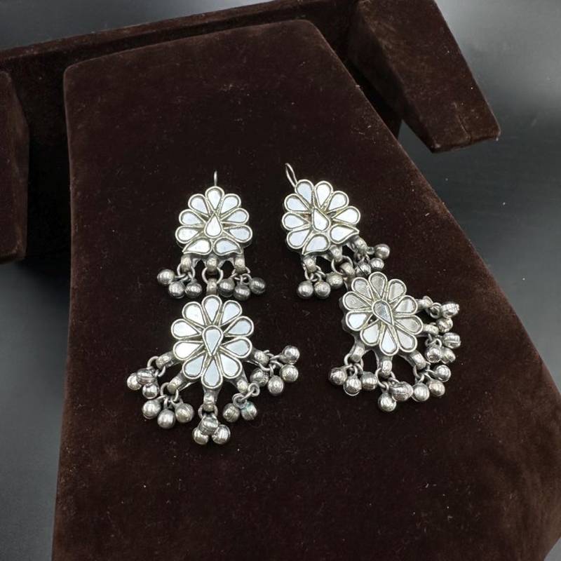 Afghani Glass Mirror Earrings: Oxidized Indian Boho Jewelry