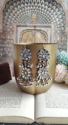 Afghani Glass Mirror Earrings: Oxidized Indian Boho Jewelry 2