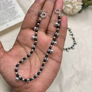 Traditional Indian Black Onyx Bead Anklets Set 2