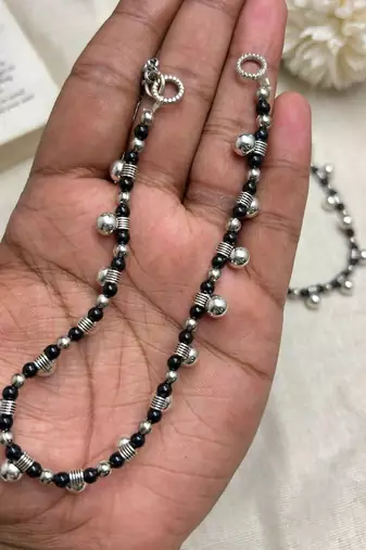 Traditional Indian Black Onyx Bead Anklets Set