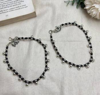Traditional Indian Black Onyx Bead Anklets Set 3