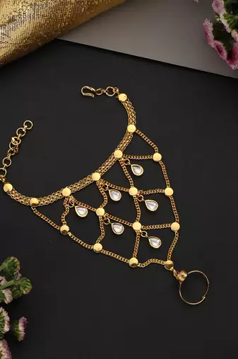 Gold plated polki hathphool
