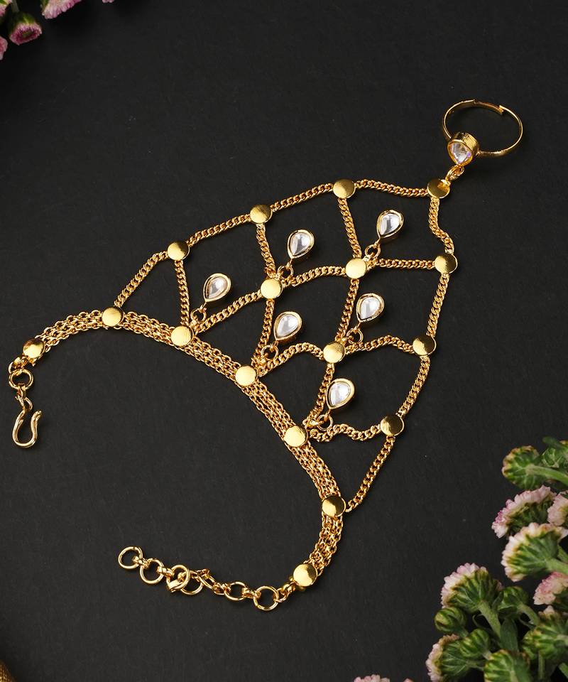 Gold plated polki hathphool
