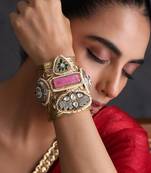 Multicolor gold plated polki cuff bangle